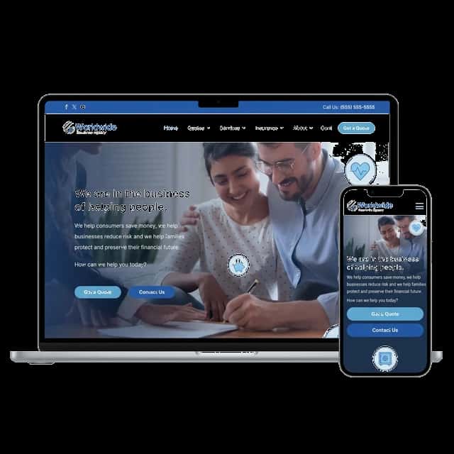 Insurance agency website based on the Prime template displayed on laptop and mobile devices