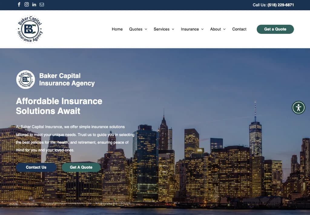 Baker Capital Insurance Agency website in